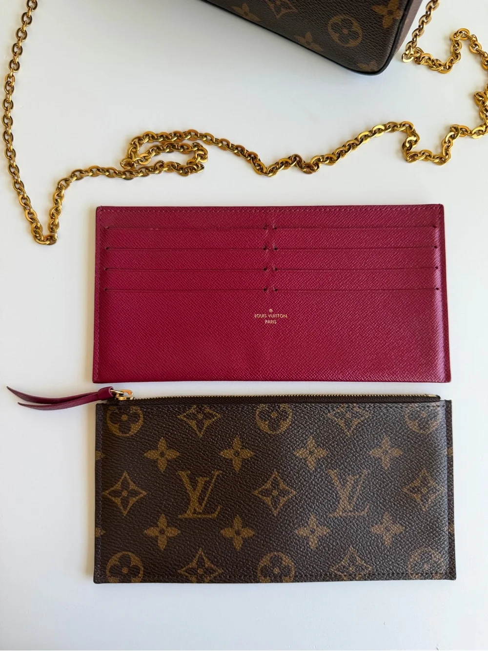 Authentic Louis Vuitton Felicie Pochette Monogram & Fuchsia Crossbody & Inserts